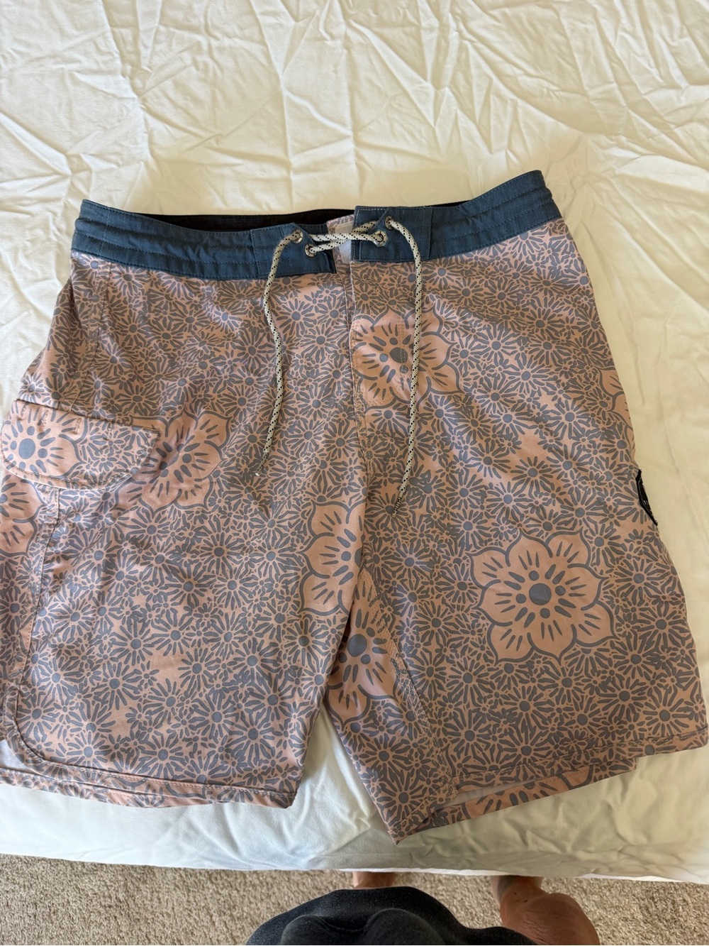 VISSLA Pink Floral Board Shorts with Navy Waistband